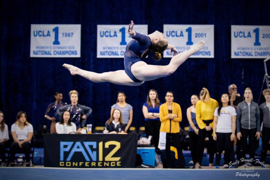 Norah Flatley shows off a ring leap during her floor routine against Utah in 2020