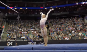 Olivia Greaves competes on uneven bars at the 2019 US Gymnastics Championships