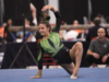 Danielle Ferris poses near the floor during her routine