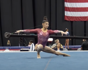 Kayla DiCello competes on the floor exercise at the 2019 U.S. Gymnastics Championships