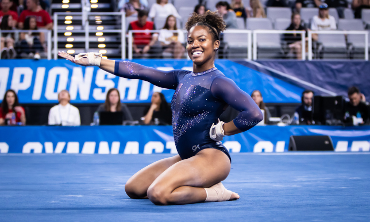 Sierra Brooks does a pose on the floor during her routine