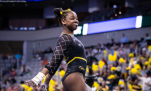 Jocelyn Moore competes on floor for Missouri at the 2022 national championship.
