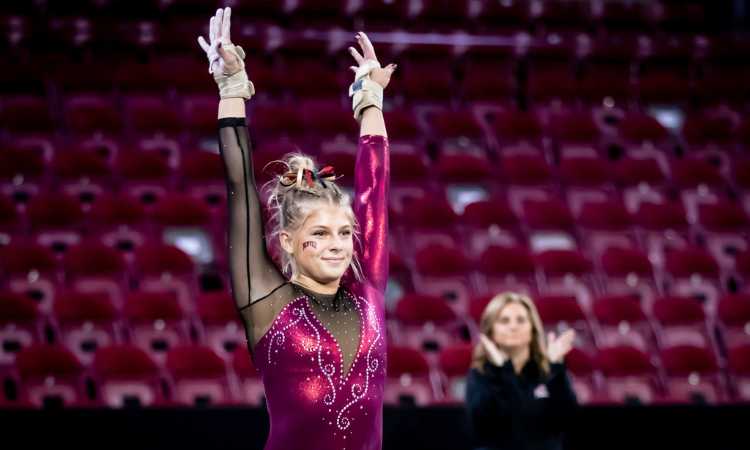 updos for gymnastic meets with ribbon