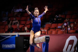 McCaleigh Marr competes on beam for Pennsylvania.