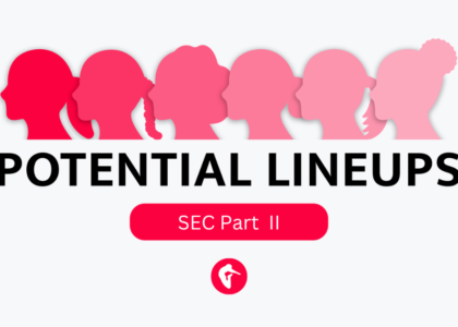 A pink and white graphic reading Potential Lineups: SEC Part II