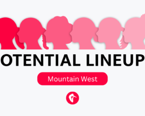 A pink and white graphic that reads Potential Lineups: Mountain West