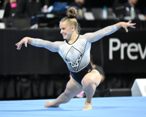 Joscelyn Roberson competes on floor exercise at the 2023 Core Hydration Classic