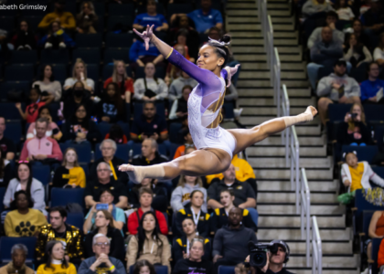 Haleigh Bryant LSU does a leap on floor