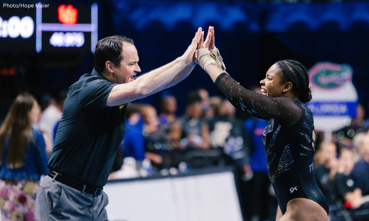 Shannon Welker congratulates Jocelyn Moore