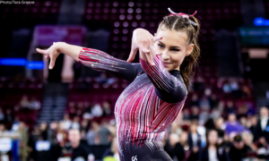 Emma Spence competes on the floor exercise