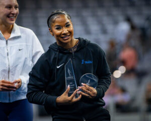 Jordan Chiles accepting the AAI award