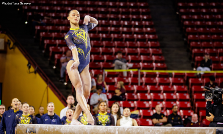 Tonya Paulsson competes for Cal on beam